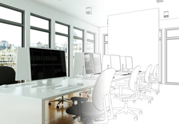 istock Interior Design Office Drawing Gradation Into Photograph 1000531224