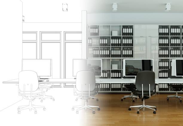 istock Interior Design Office Drawing Gradation Into Photograph 1000531406