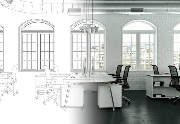 istock Interior Design Office Drawing Gradation Into Photograph 1000531498