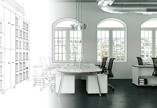 istock Interior Design Office Drawing Gradation Into Photograph 1000531518