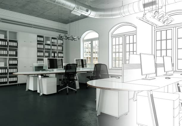 istock Interior Design Office Drawing Gradation Into Photograph 1000531542