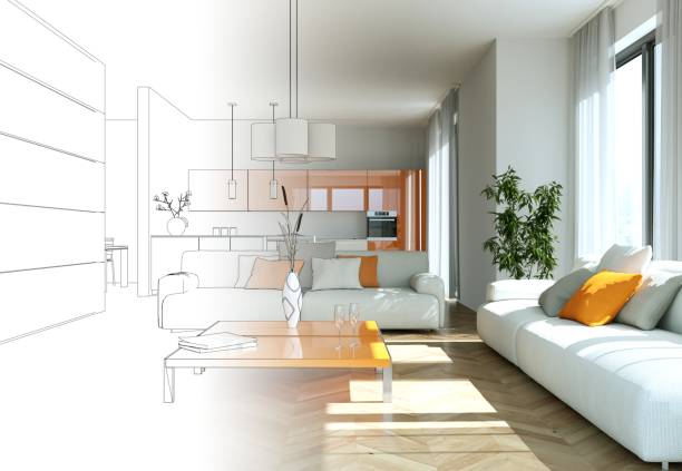 istock Interior Design Living Room Drawing Gradation Into Photograph 1000531860