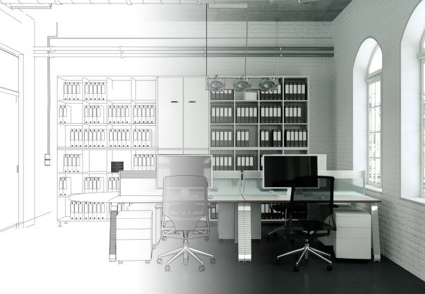 istock Interior Design Office Drawing Gradation Into Photograph 1000536206