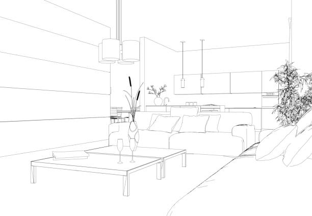 istock Interior Design Living Room custom Drawing 1000536224