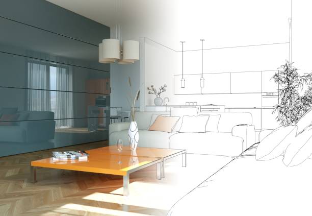 istock Interior Design Living Room Drawing Gradation Into Photograph 1000536332