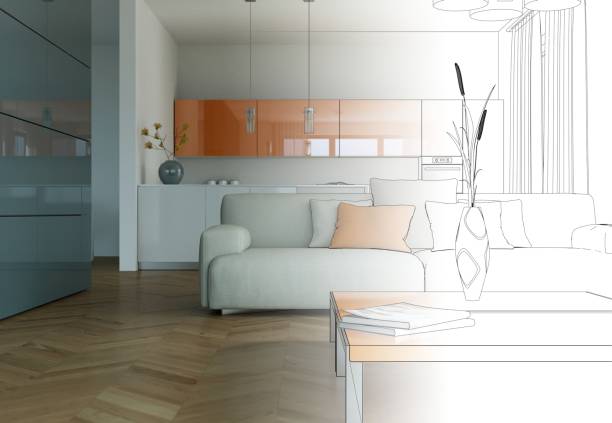 istock Interior Design Living Room Drawing Gradation Into Photograph 1000536466
