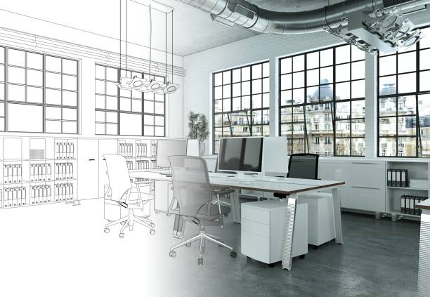 istock Interior Design Office Drawing Gradation Into Photograph 1000536488