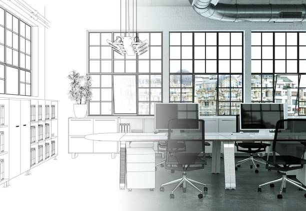 istock Interior Design Office Drawing Gradation Into Photograph 1000536504