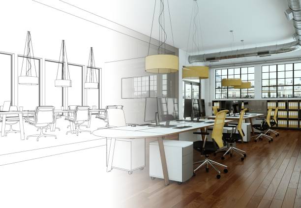 istock Interior Design Office Drawing Gradation Into Photograph 1000536572