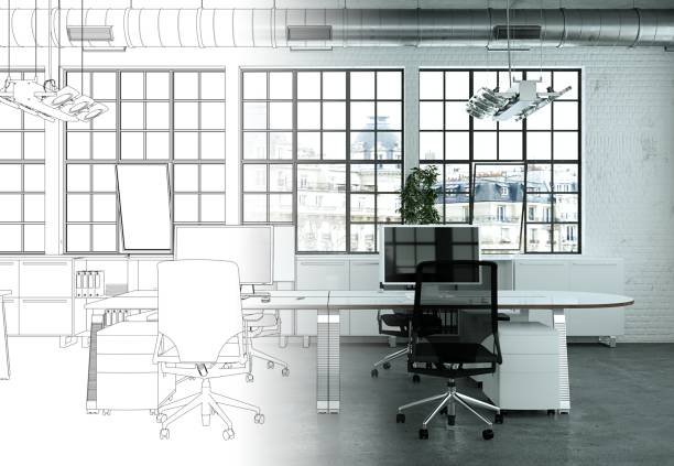 istock Interior Design Office Drawing Gradation Into Photograph 1000536866