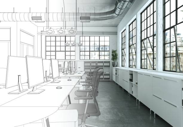 istock Interior Design Office Drawing Gradation Into Photograph 1000537030