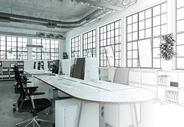 istock Interior Design Office Drawing Gradation Into Photograph 1000537064