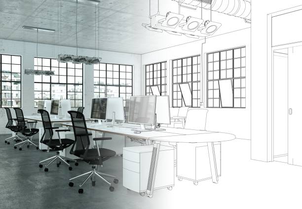 istock Interior Design Office Drawing Gradation Into Photograph 1000537080