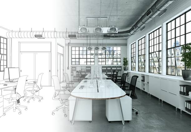 istock Interior Design Office Drawing Gradation Into Photograph 1000537278