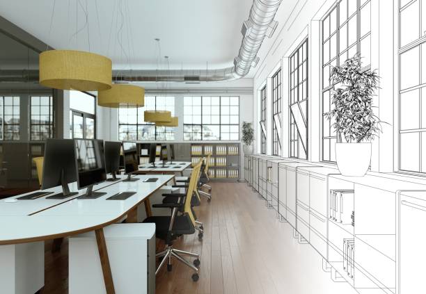 istock Interior Design Office Drawing Gradation Into Photograph 1000537582