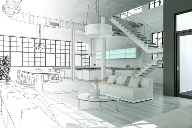 istock Interior Design Modern Loft Drawing Gradation Into Photograph 1000540844