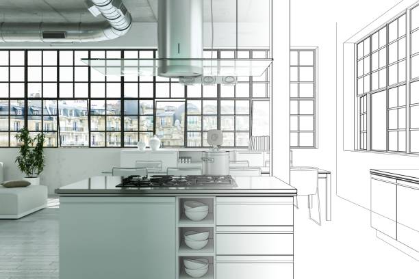 istock Interior Design Modern Loft Drawing Gradation Into Photograph 1000541098