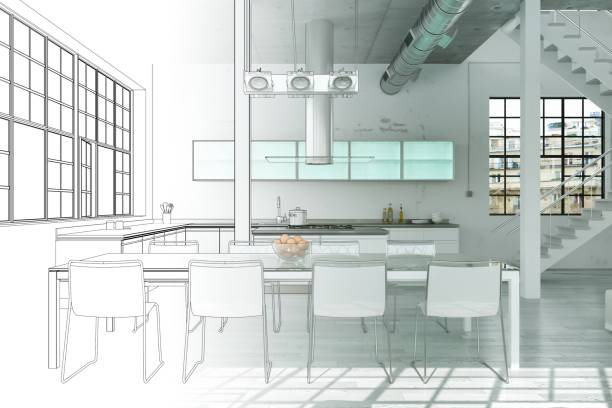 istock Interior Design Modern Loft Drawing Gradation Into Photograph 1000541144