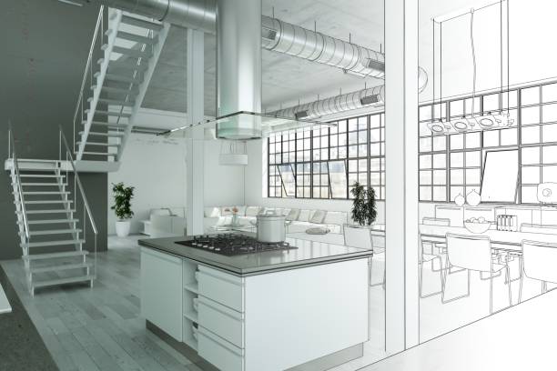 istock Interior Design Modern Loft Drawing Gradation Into Photograph 1000541162