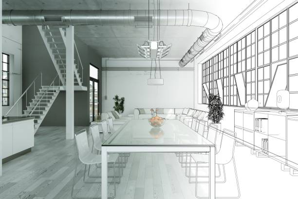 istock Interior Design Modern Loft Drawing Gradation Into Photograph 1000541232