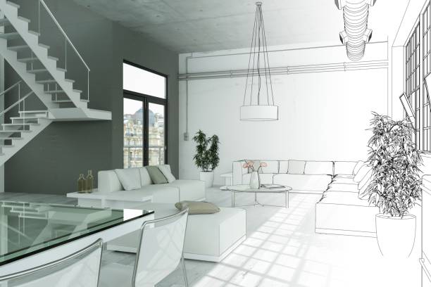 istock Interior Design Modern Loft Drawing Gradation Into Photograph 1000541352