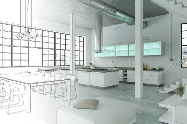 istock Interior Design Modern Loft Drawing Gradation Into Photograph 1000541434