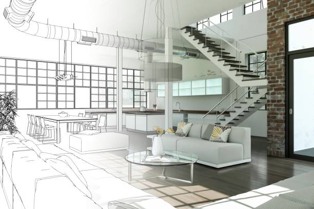 istock Interior Design Modern Loft Drawing Gradation Into Photograph 1000542106