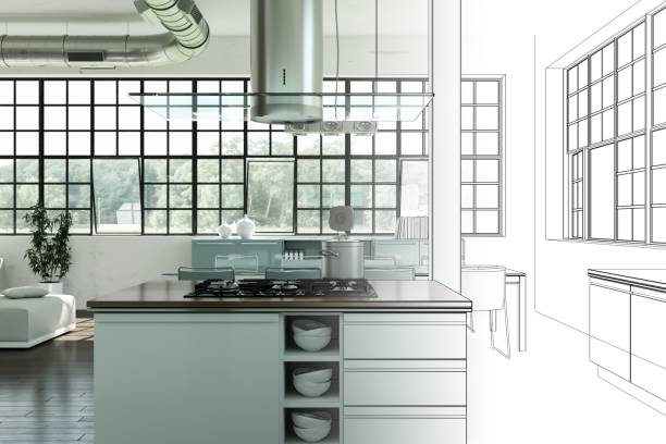 istock Interior Design Modern Loft Drawing Gradation Into Photograph 1000544548