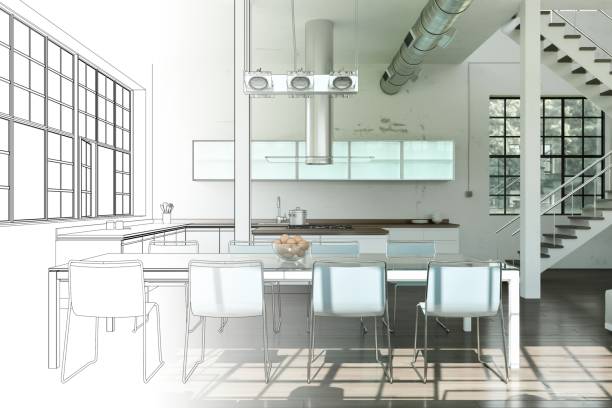istock Interior Design Modern Loft Drawing Gradation Into Photograph 1000544594