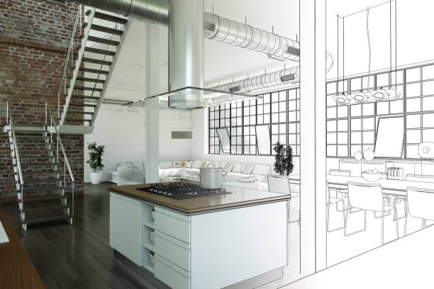 istock Interior Design Modern Loft Drawing Gradation Into Photograph 1000544670
