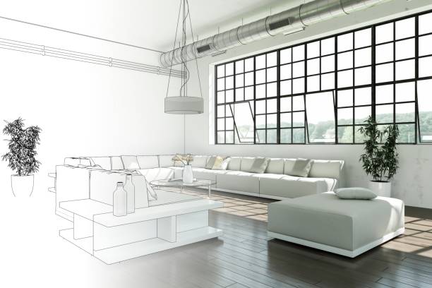 istock Interior Design Modern Loft Drawing Gradation Into Photograph 1000544854