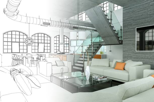 istock Interior Design Modern Loft Drawing Gradation Into Photograph 1000544872
