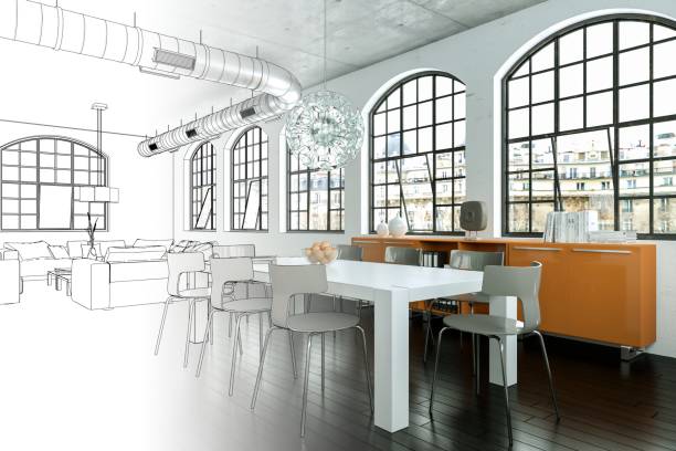 istock Interior Design Modern Loft Drawing Gradation Into Photograph 1000544896