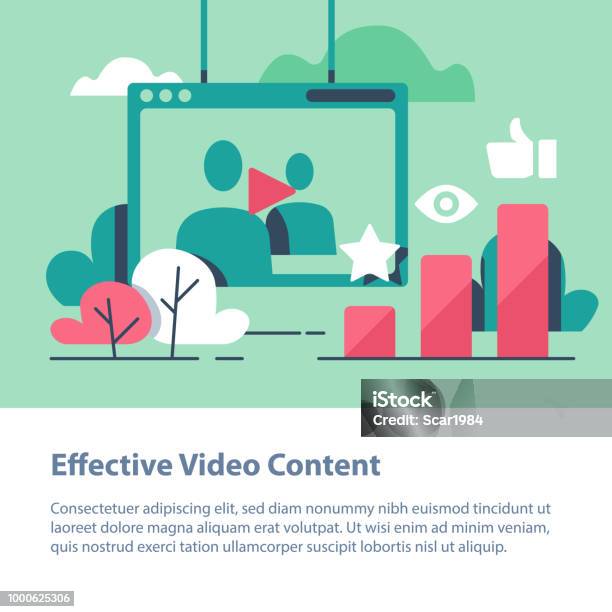 Video Content Production And Promotion Online Film Watching More Likes And Views Stock Illustration - Download Image Now
