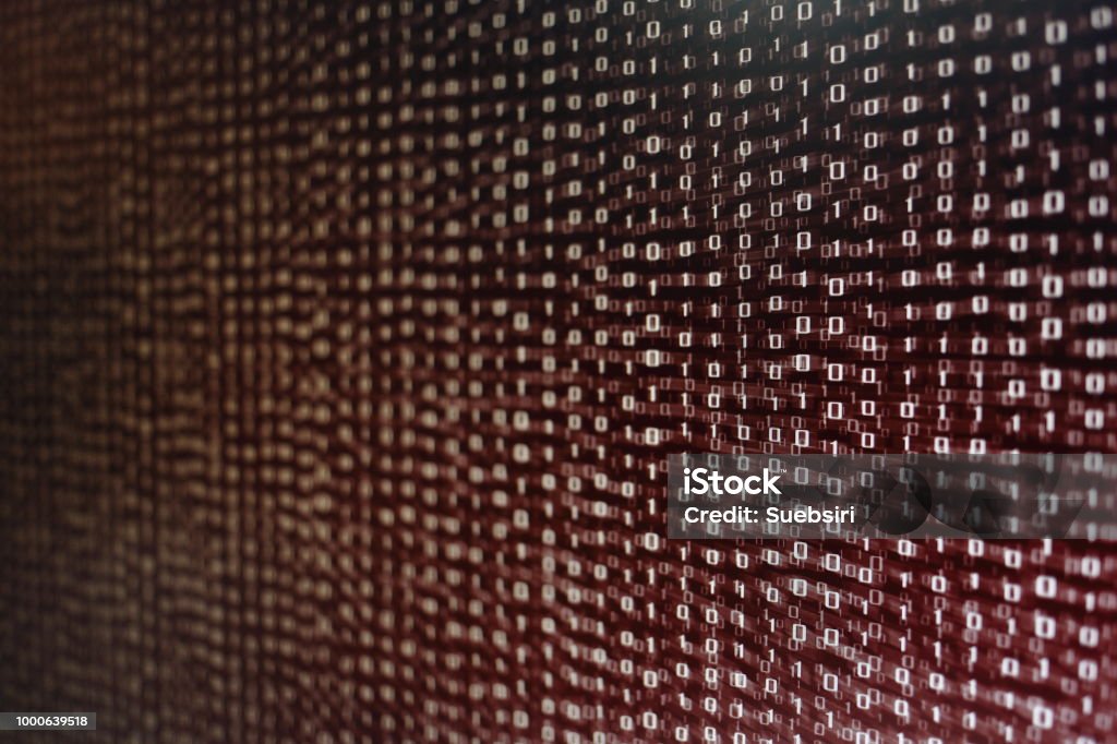 Blocks Of Binary Data Blockchain Concept Red Background With Computer ...