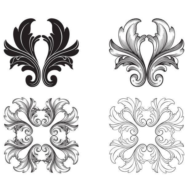 ilustrações, clipart, desenhos animados e ícones de conjunto barroco vector de elementos vintage - flourishes tattoo scroll ornate