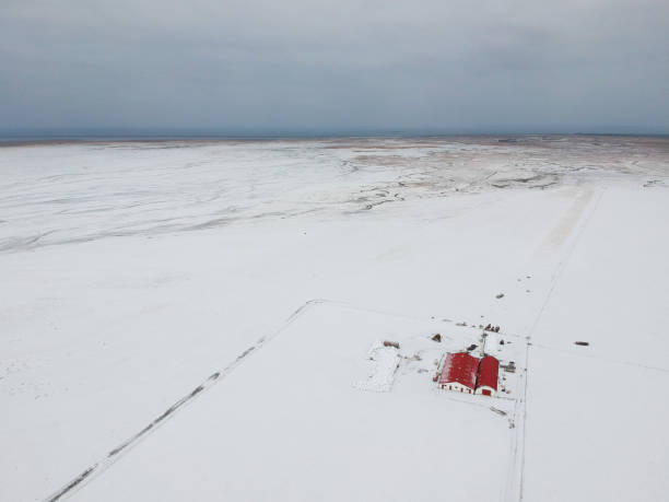 istock Iceland road in winter from sky view 1000656874