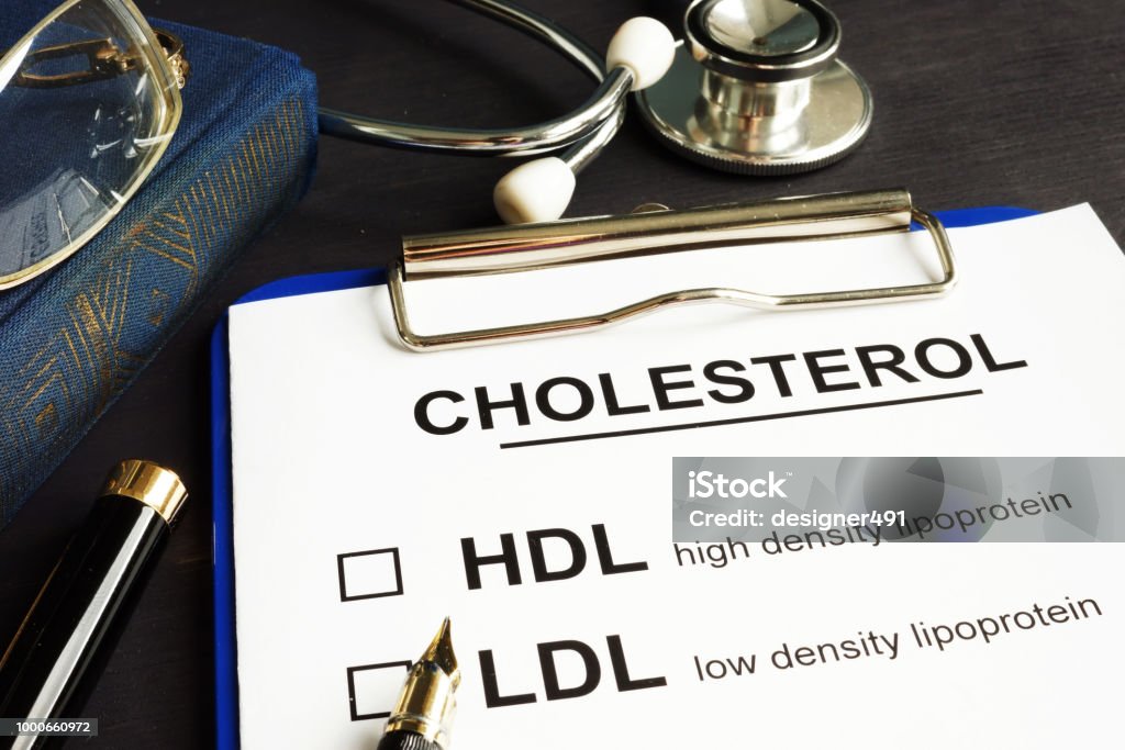 Cholesterol, hdl and ldl. Medical form on a desk. Cholesterol Stock Photo