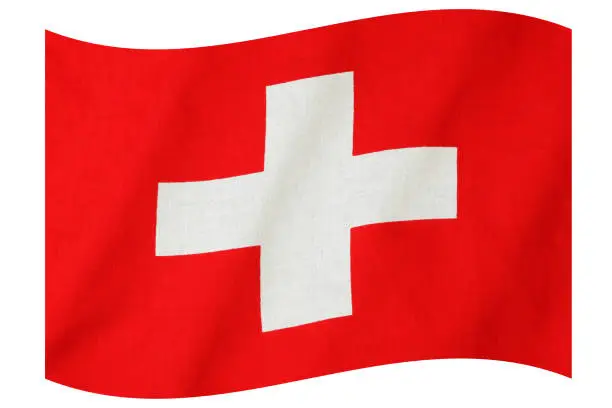 Waving national flag of  Switzerland on white background