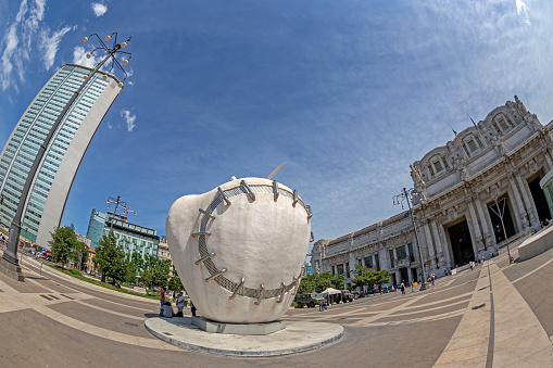 Milan: The monumental sculpture ,,The Reintegrated Apple\