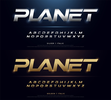 Elegant Silver and Golden Colored Metal Chrome Alphabet Font. Typography modern style gold font set for logo, Poster, Invitation. vector illustration