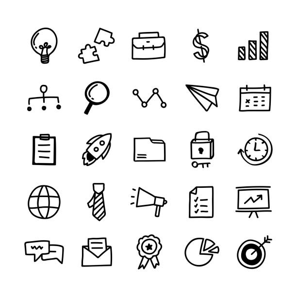 Collection of illustrated business icons Collection of illustrated business icons doodle stock illustrations