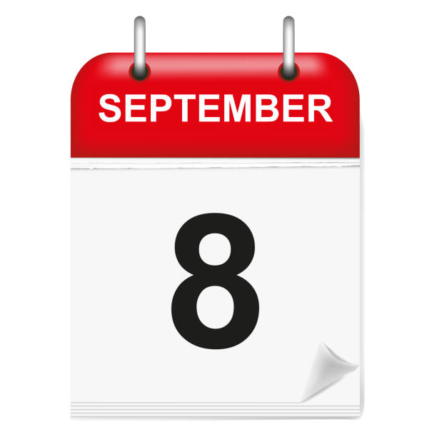 istock Daily calendar of single-leaf rings, red spine, 3d,september,8th,eighth,vector,illustration 1000709704