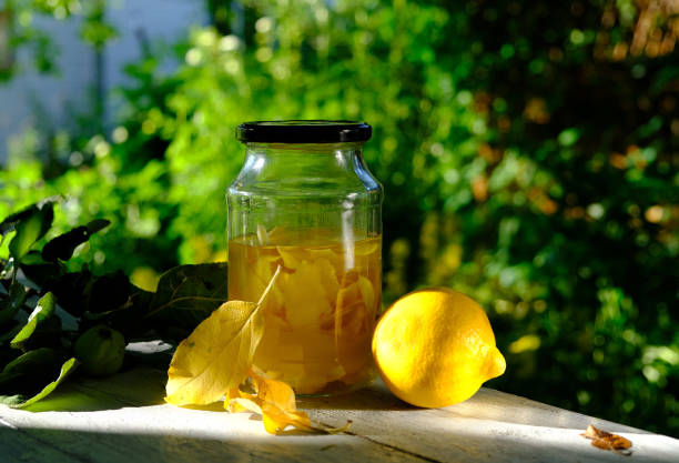 Summer , homemade Limoncello cooking stock photo