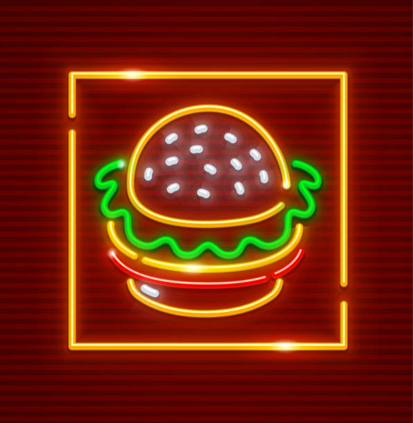 illustrations, cliparts, dessins animés et icônes de hamburger de fast-food. icône de néon. illustration vectorielle. - polish bread