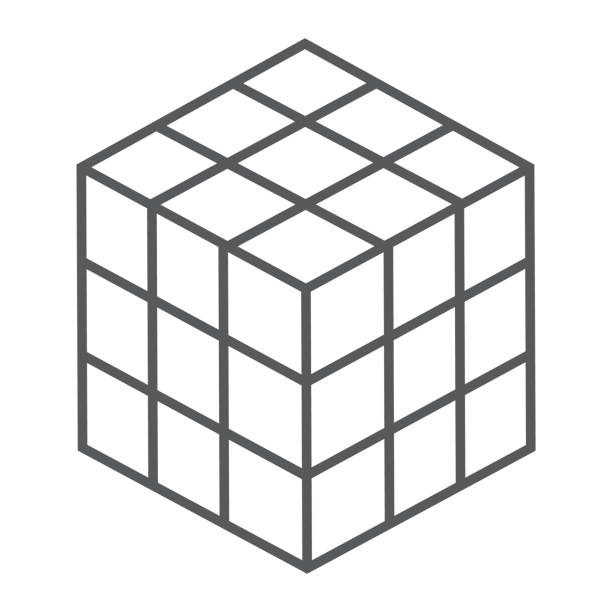 Rubik cube thin line icon, puzzle and olap, square sign, vector graphics, a linear pattern on a white background, eps 10.