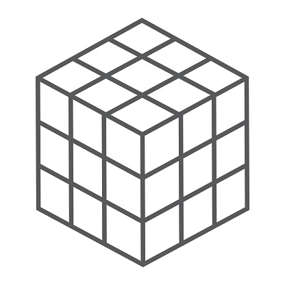 Rubik cube thin line icon, puzzle and olap, square sign, vector graphics, a linear pattern on a white background, eps 10.