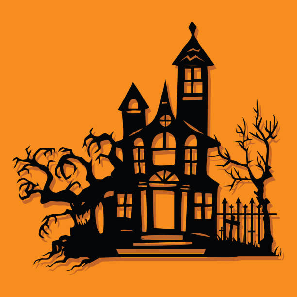 paper cut silhouette halloween upiorny dwór - haunted house stock illustrations