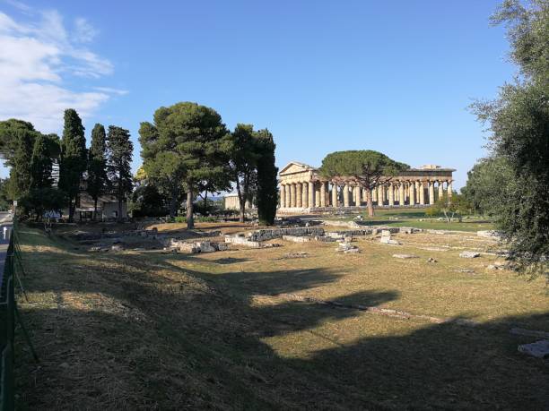 паестум - взгляд на храм нептуна - temple of neptune стоковые фото и изображения