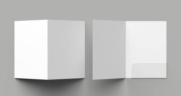 istock A4 size single pocket reinforced folder mock up isolated on gray background. 3D illustration. 1000734734